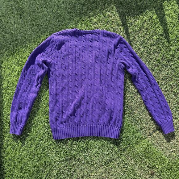 Ralph Lauren Sport Sweater Womens Large Purple Cable Knit V Neck Pullover Cotton - Picture 8 of 8